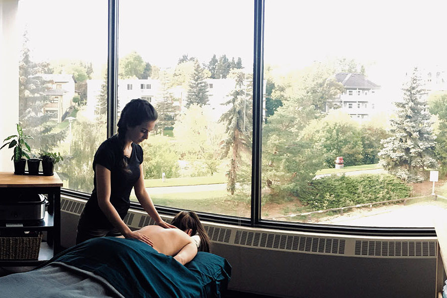 Massage Therapy treatment with a view at Refined Health & Wellness in St. Albert